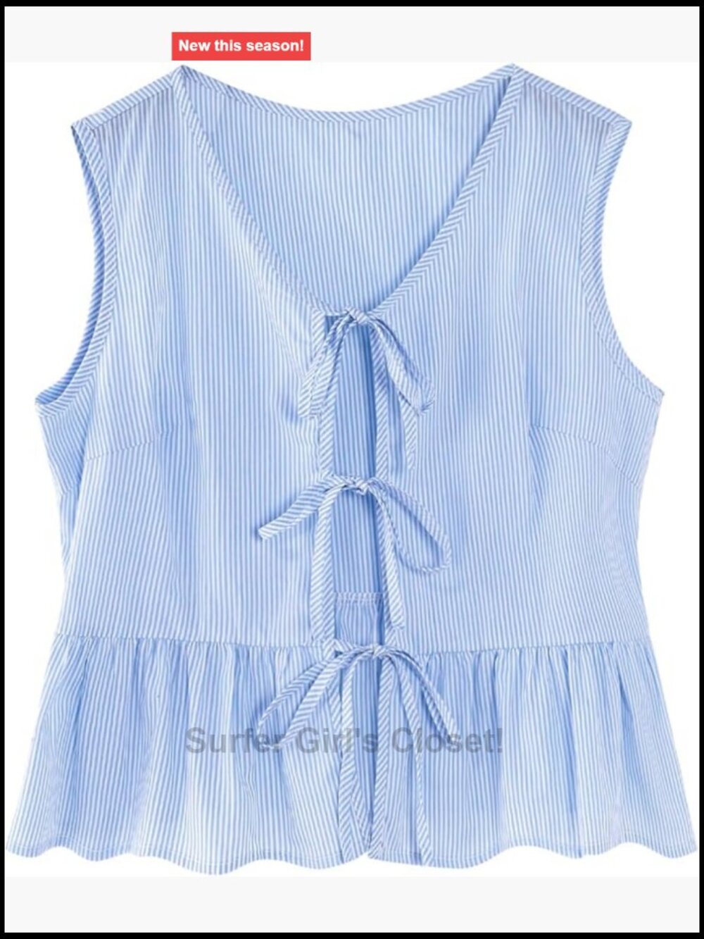 Women's Striped Tie Front Peplum Tank Top Sleeveless Cotton Blouse